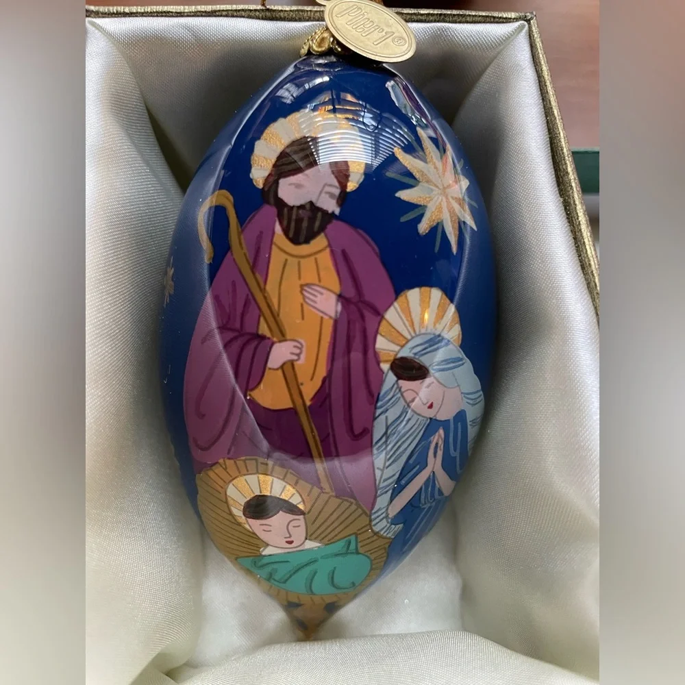 Pier 1 Li Bien Hand Painted Teardrop Holy Family Christmas Ornament